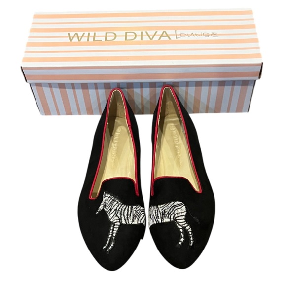 Wild Diva Shoes - New in Box Wild Diva Lounge Black and White Zebra Flats Slip-on Size 7